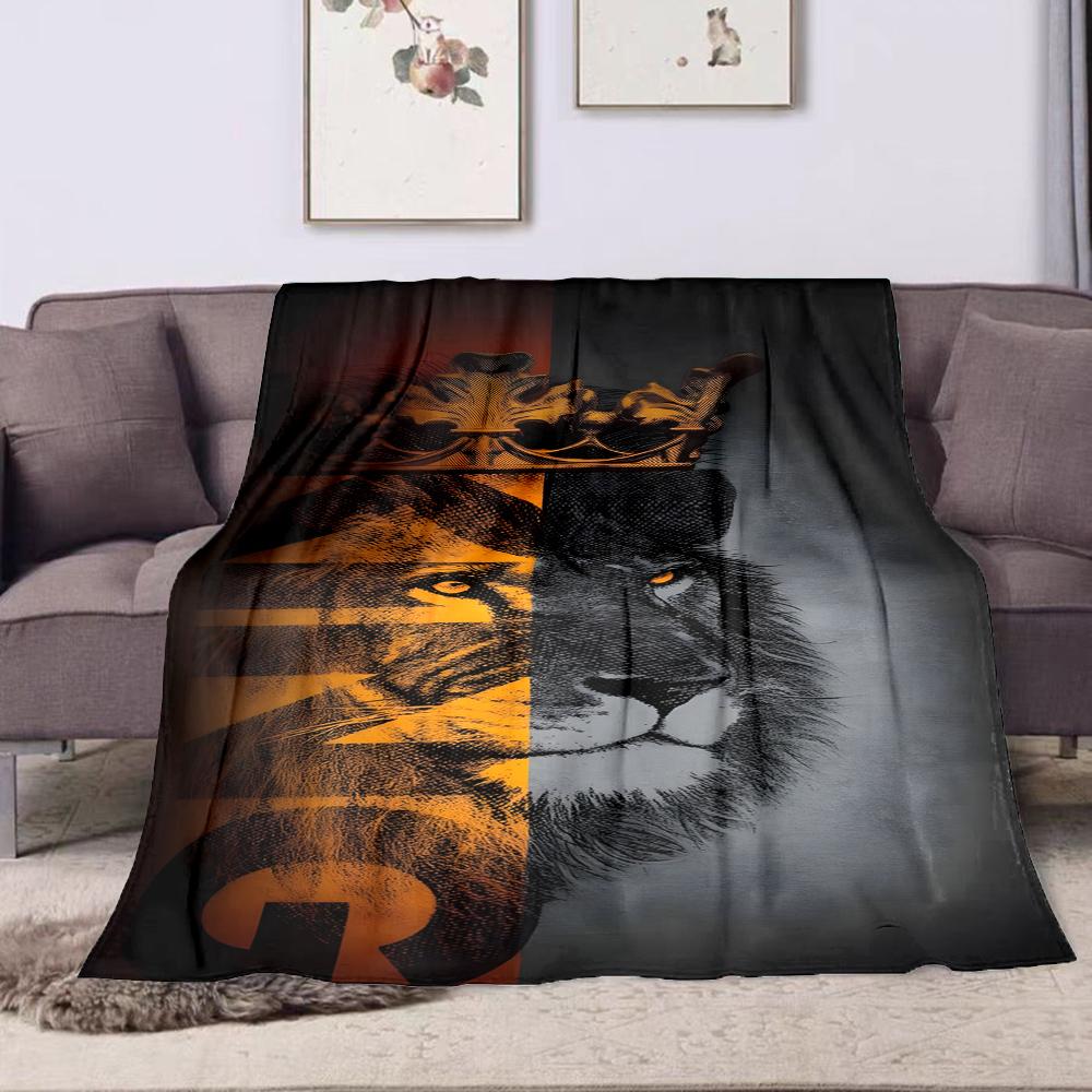 "Regal Lion with Crown Design" Patterned flannel blanket perfect for the bedroom living room, sofa, or a little nap