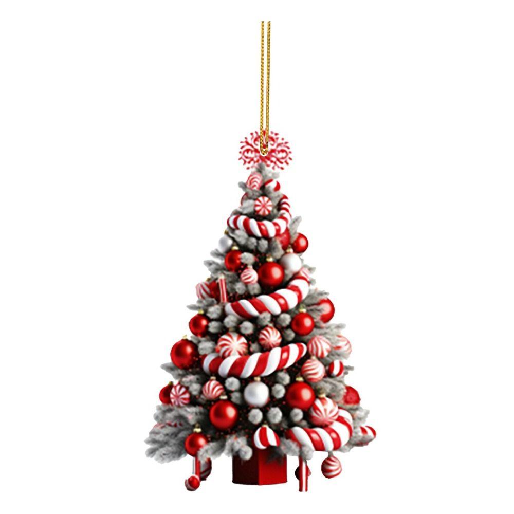 Acrylic Christmas Tree Ornament Cute Acrylic Tree Pendant Cartoon Car Flat Pendants  Xmas Gift