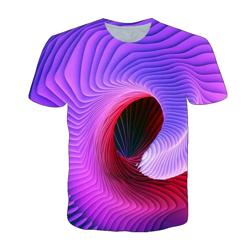 Men's summer 3D vortex printed T-shirt with fashionable psychedelic dizziness pattern trend round