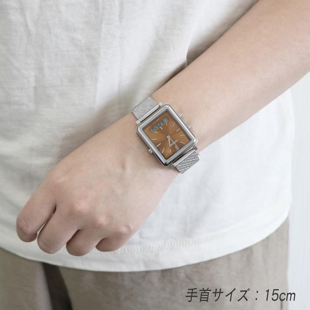 Casio Standard Ana-Digi Watch MTP-B205-5 Orange Brown Mesh Stainless Steel Unisex Thin Light Business