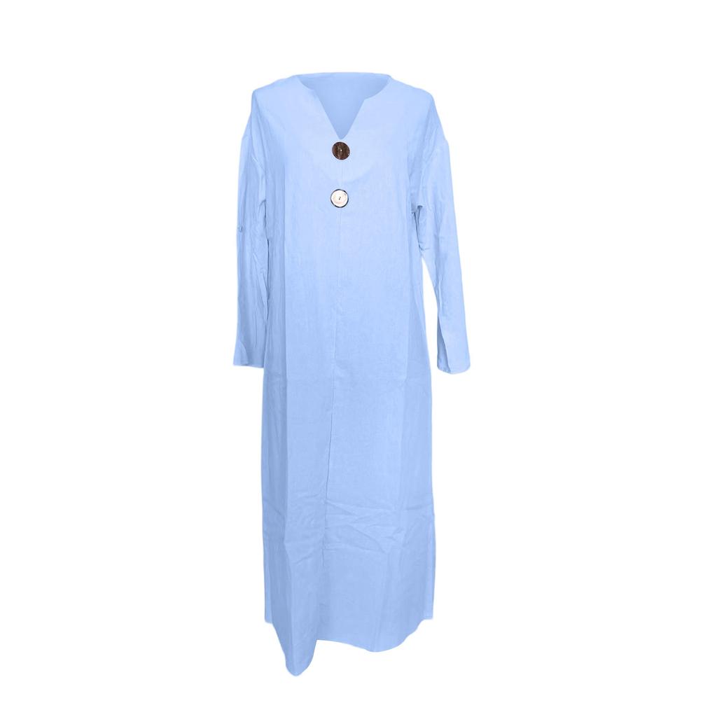 Women's Fashionable Casual V-neck Long-sleeved Color Dress