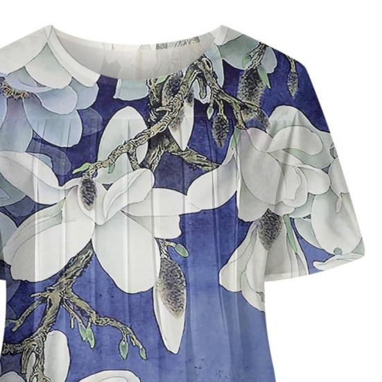 Women's Summer Short Sleeve Midi Dress V-Neck Pleated Swing Dress Boho Floral Print Tunic Shirt Dress with Pockets