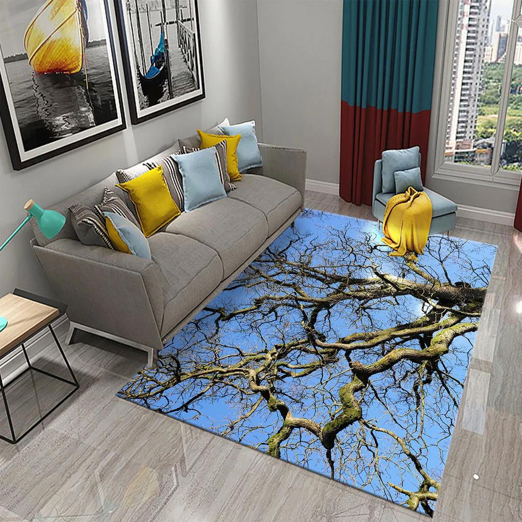 3D Branch Carpet Winter Tree Without Leaves Pattern Carpet Doormat Kitchen Bathroom Anti-Slip Living Room Bedroom Floor Mat Rug