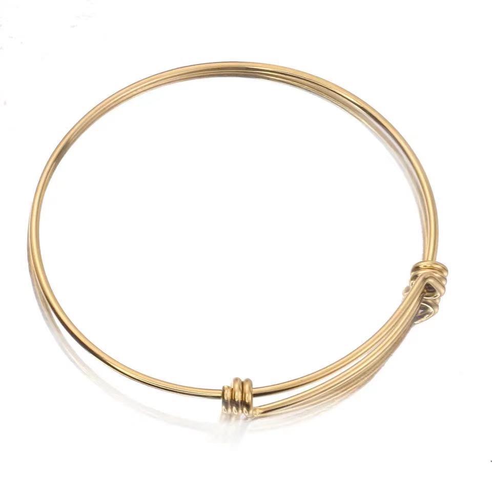 Round Adjustable 304 Titanium Steel Bracelet with Push-Pull Elastic Coil