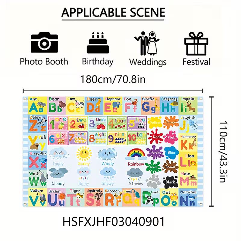 2D Colorful Kids Learning Chart Tapestry, Classroom & Nursery Decor