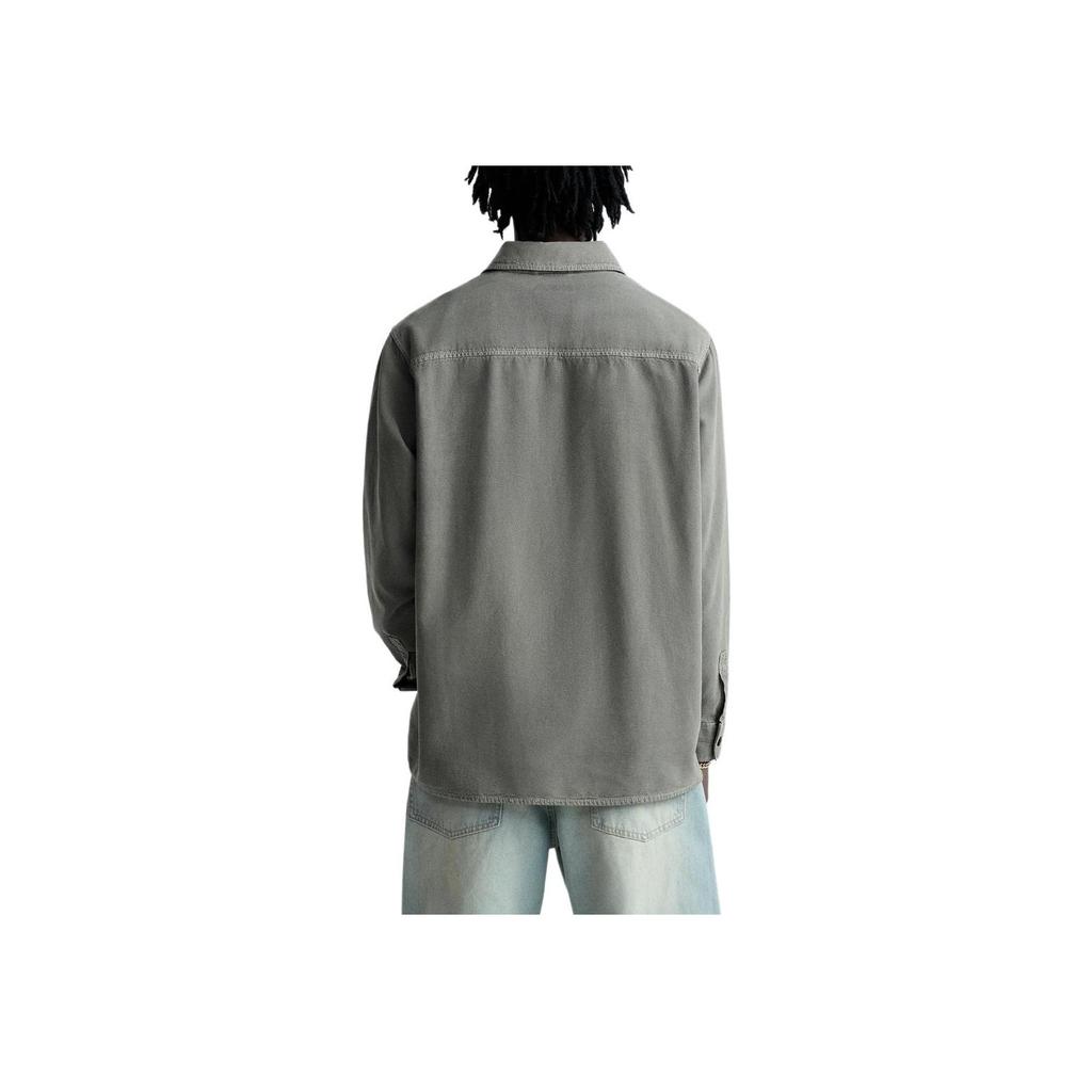 Zara Loose Fit Plain Color Comfortable Long Sleeve Shirt Men Shirts Gray 7446420-802