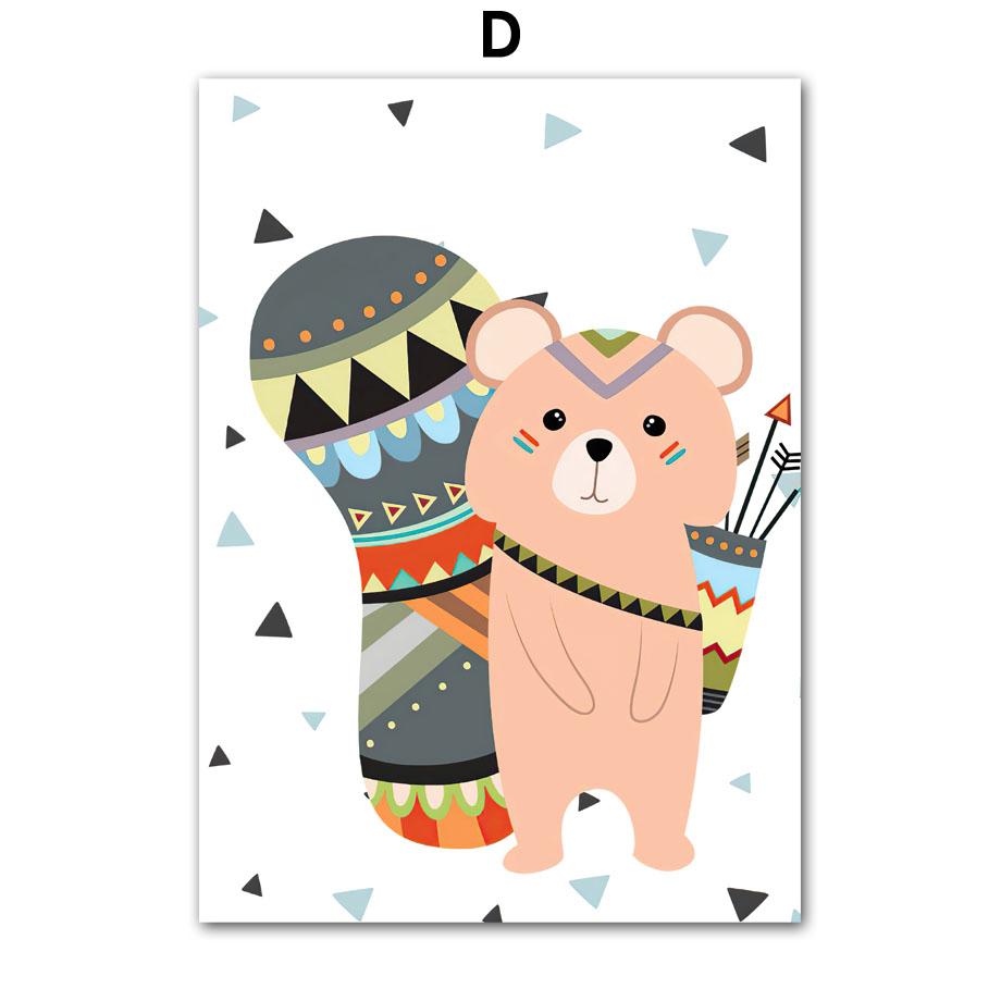 kawaii Bear Deer Owl Fox Monkey Feather Nursery Animal Posters And Prints Wall Art Canvas Painting Pictures Baby Kids Room Decor