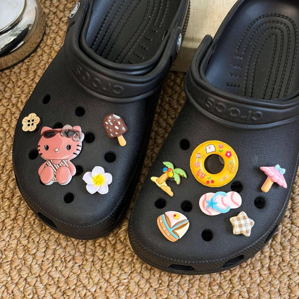 Black Leather Cat Shoe Decoration - DIY Detachable Buckle Flower