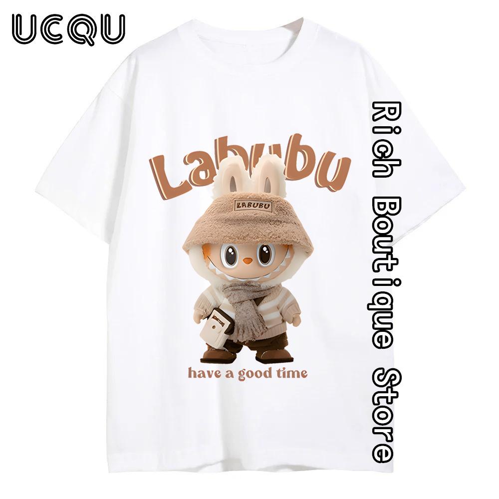 

Мультяшная футболка с принтом Lububu Женская Летняя Мода Хлопковые Топы Футболки Харадзюку Одежда с Коротким Рукавом Y2K Повседневный Уличный Наряд 140