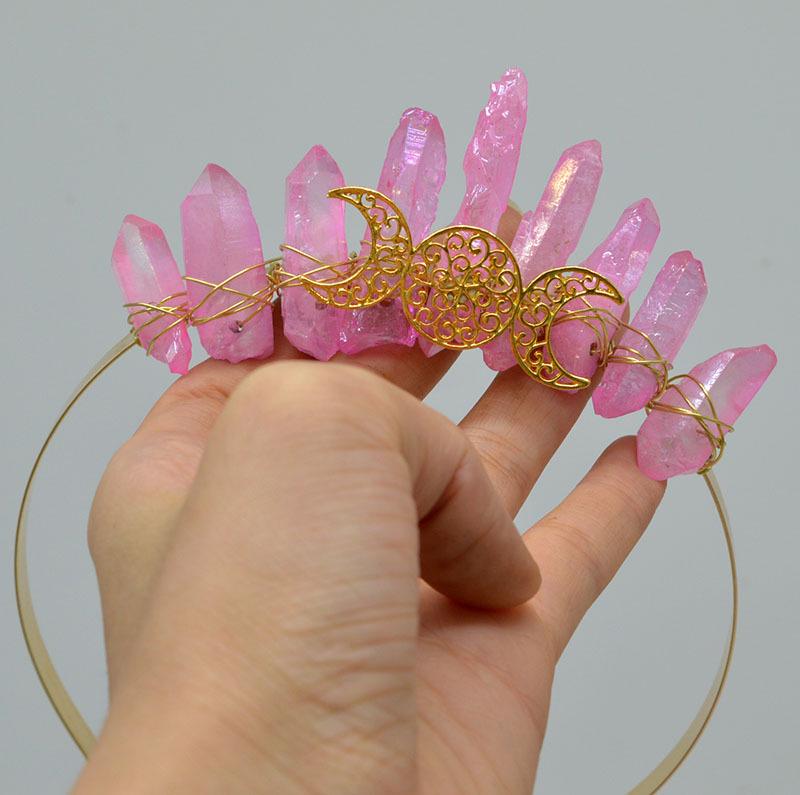 Natural Gold Crystal Wiccan Witch Crown Headband - Bridal Hair Accessory