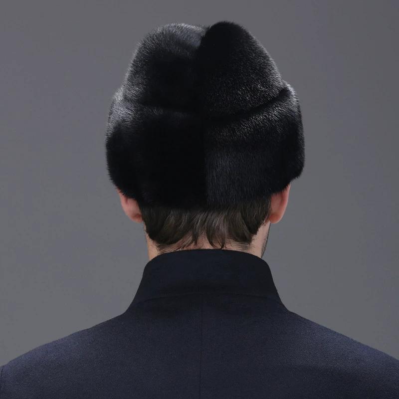 Mink Hat Men's Winter Middle-aged and Elderly Whole Mink Hair Old Man Hat Winter Outdoor Warm Real Fur Cotton Hat