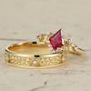 European and American Style Couples' Rings: Imitation Gold with Red Gemstone Alloy Wedding Set