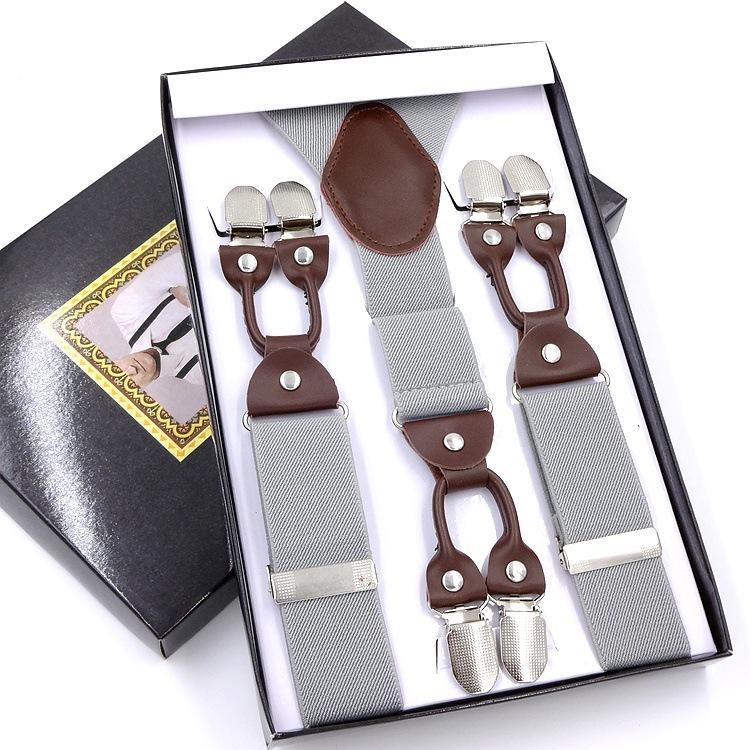 Men'S Six-Clip Suspender Belt Jacquard Strap 3.5 Six-Clip Printed Webbing Six-Clip Wide Strap Clip