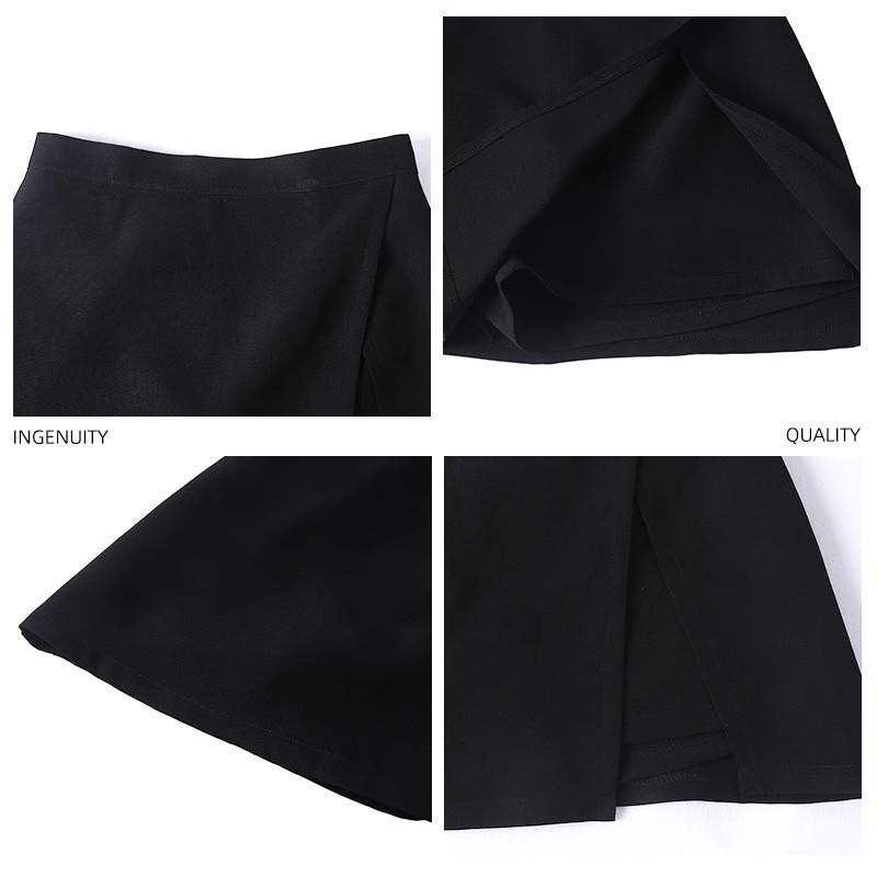 Plus Size Black High-Waist Slit Midi Skirt - Summer 2025 Irregular A-Line Design