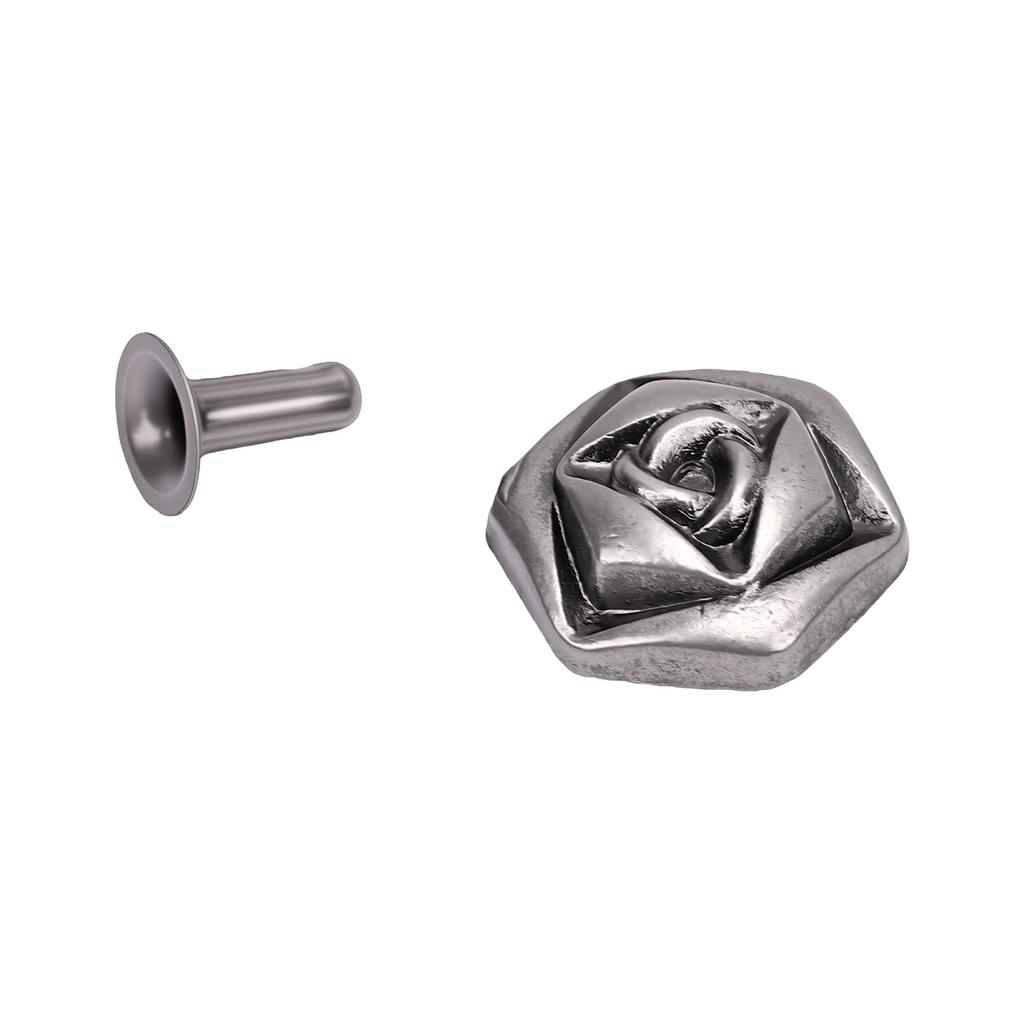 20 Sets Leather Rivets 12mm Antique Silver Hexagonal Rose Rivets and 3x7mm Feet for Craft Decoration