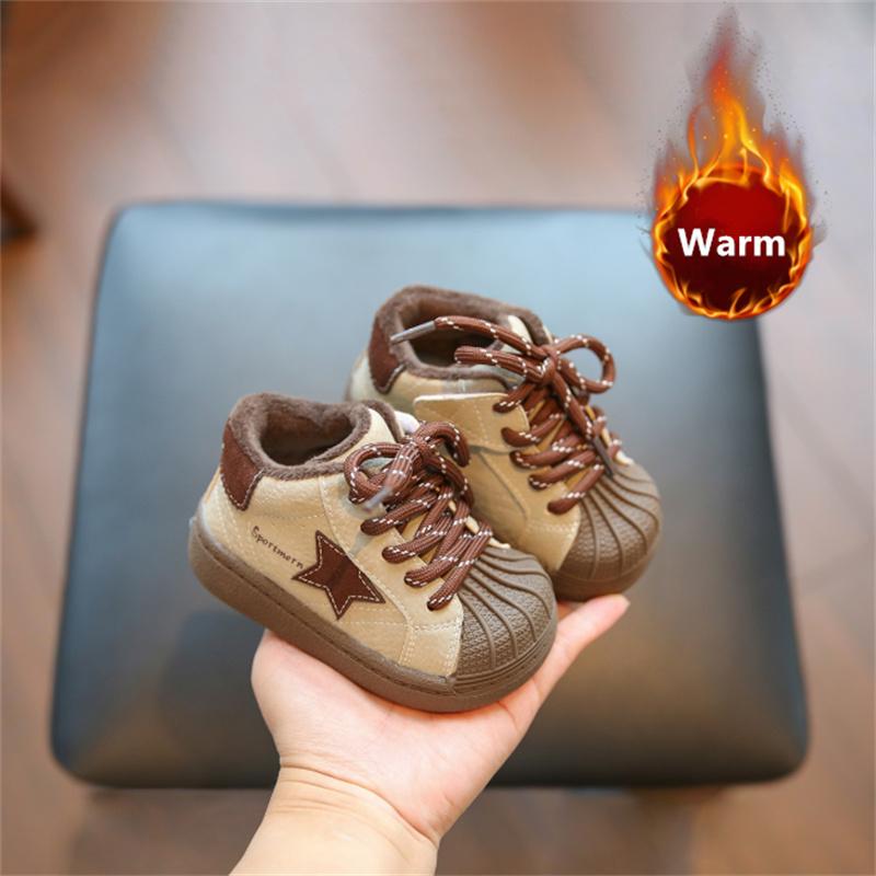 New Winter Baby Shoes Leather Short Fur Star Toddler Kids Shoe Soft Sole Outdoor Tennis Fashion Little Baby Boys Sneakers