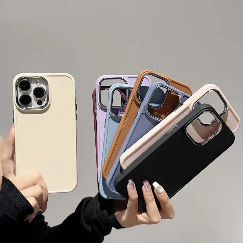Galvanisierte Objektiv-Bumber-Telefonhülle für iPhone 15 Pro Max 14 13 12 11 Pro Max X XR XS Max 7 8Plus Einfarbige Silikon-Rückseite