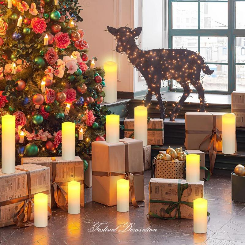 9Pcs LED Candles with Flickering Flameless Candles Battery Operated Pillar Candles Wedding Decoration Candlelight Christmas