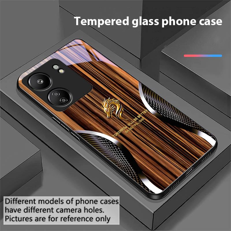 Holzmaserung Schlange Für Xiaomi Redmi 13C Note13 12 Pro Plus 5G Note 9 13T Pro POCO X6 F5 F6 Schwarz Gehärtetes Glas Handyhülle