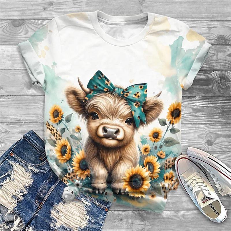 Fashion Animal Cow 3d Print T-shirt Women Fashion Short Sleeve Tshirt Girls Kawaii T Shirt Clothes Female 2000s Y2k Tops
