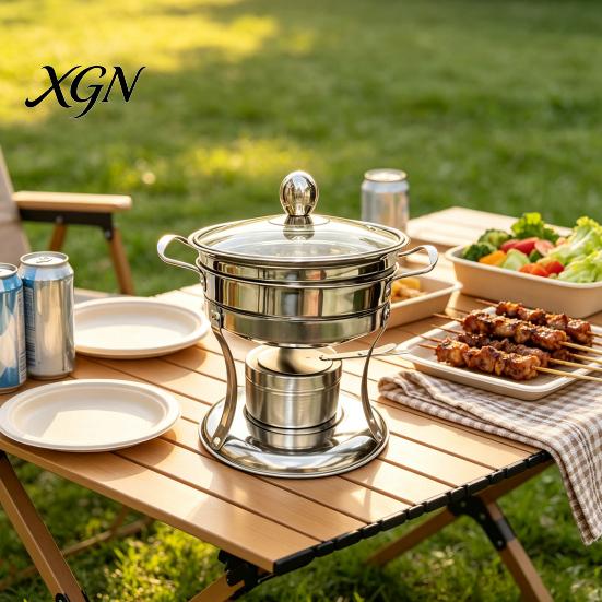 Small Buffet Warmer Chafers And Warmers Set with Glass Lid, Round Stainless Steel Compact Vacuum Insulated Meal Box Thermal Serving Bowl, Catering