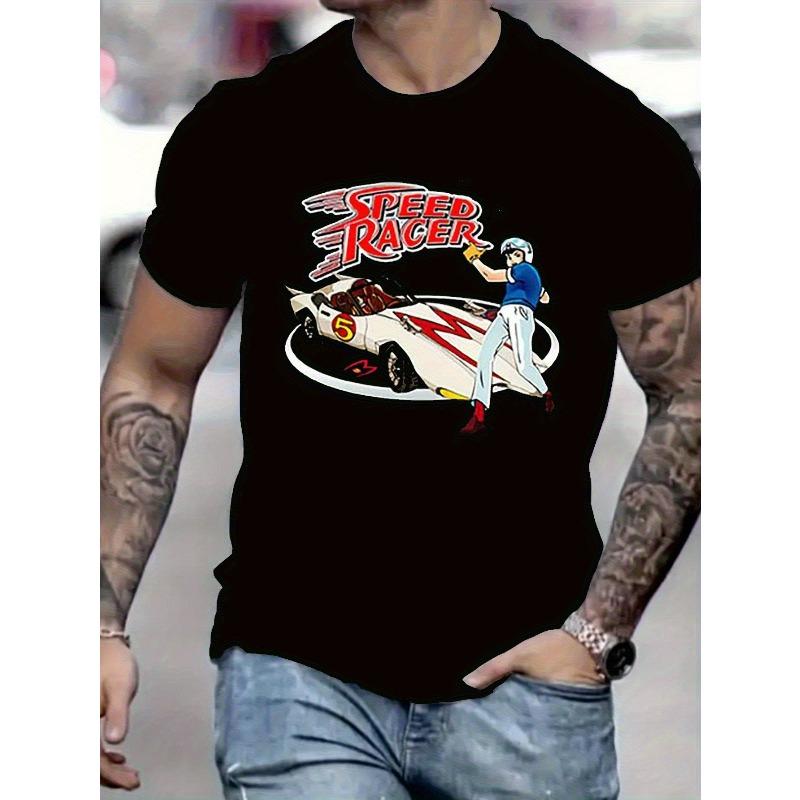 

European sizes Men s Speed Racer Graphic T-Shirt Crewneck Shirt for Casual Casual Attire - Lightweight All-Season Top for Anime Fans 4XL чорний