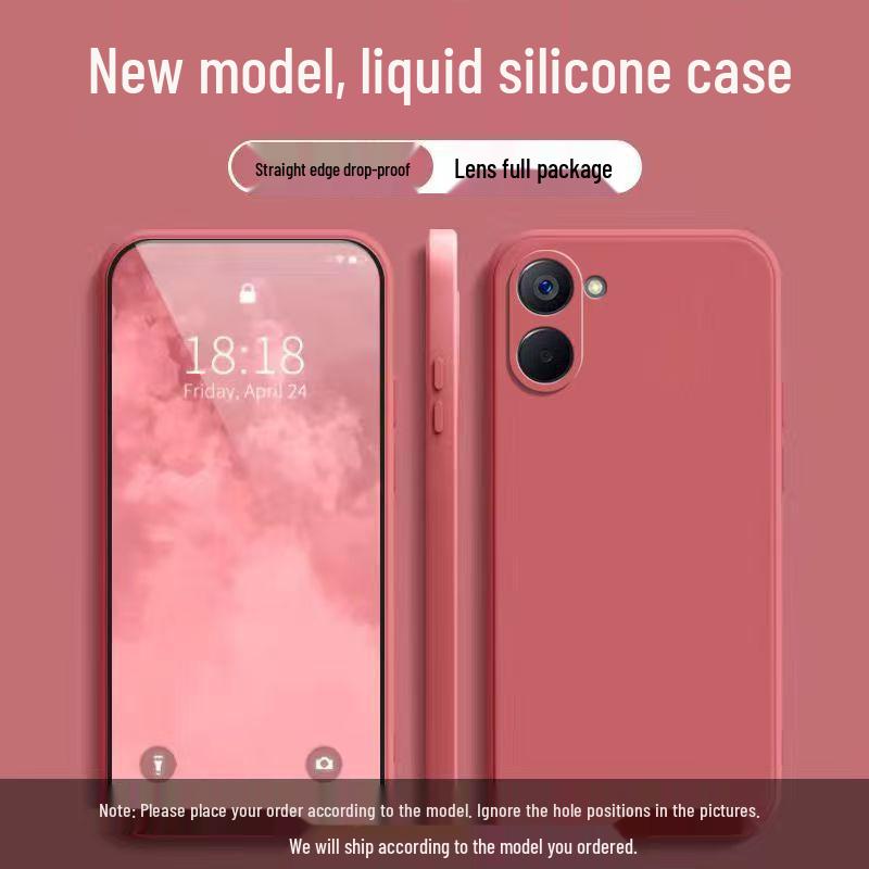 Realme V20 Simple Solid Color Liquid Full Coverage Anti-fall Cube Soft Case