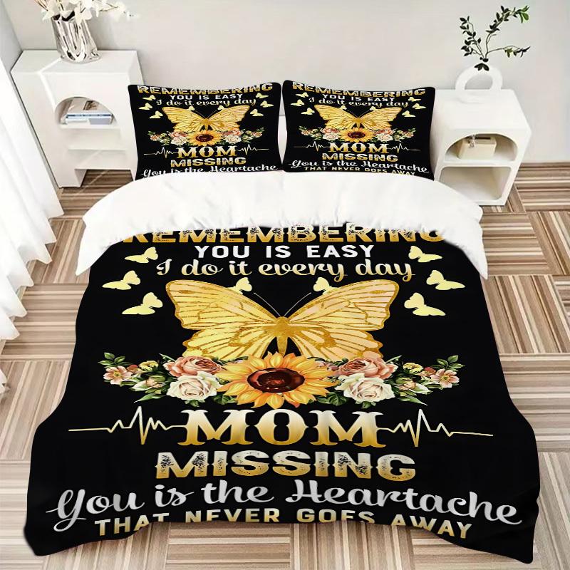 3PCs Mom Memorial Design Cover Set, Breathable Fabric, Machine Washable (1 Duvet Cover + 2 Pillowcases) (Without Quilt) yy250911170