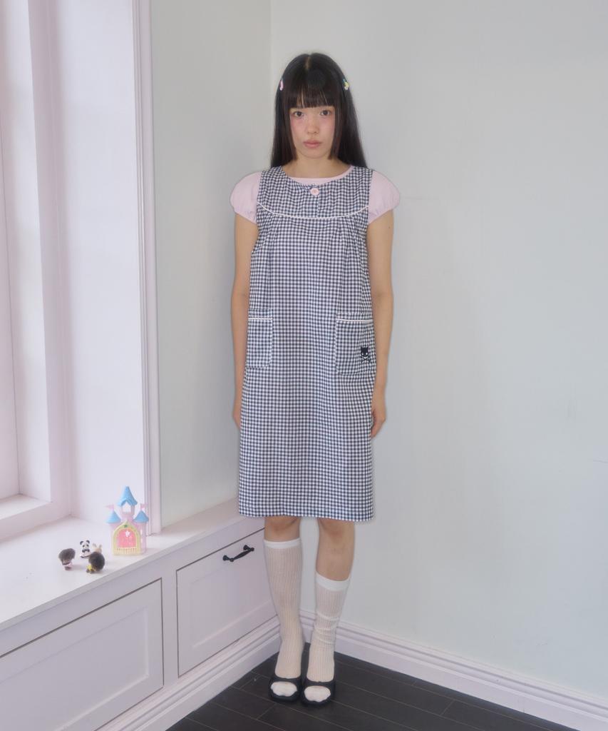 Syakili One-Button Gingham Check Dress (Black)