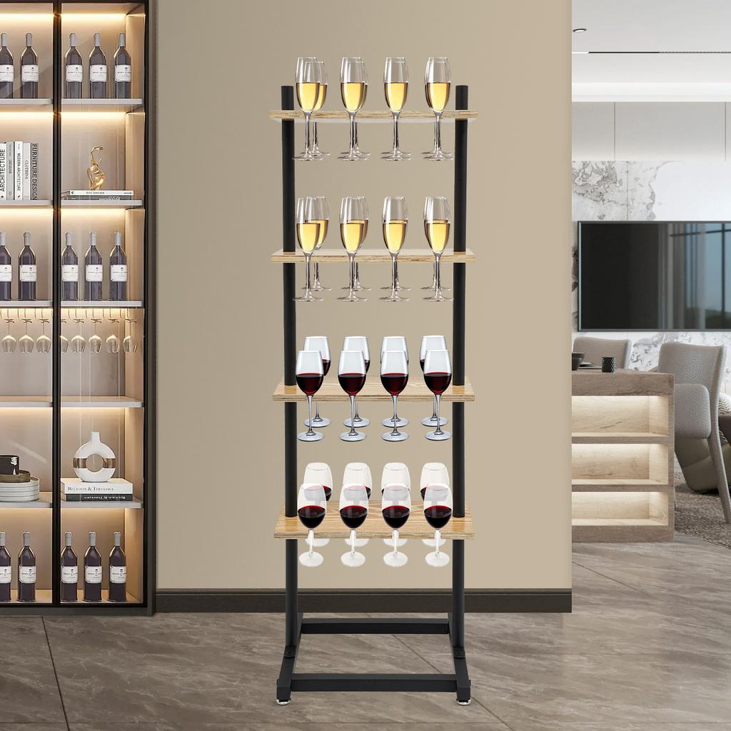 4 Tiers Wood Board Champagne Glasses Rack,Black 155cm Champagne Glass Holder Floor Mounted for Party,Weddings