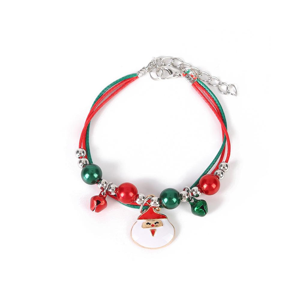 Hand-Woven Christmas Reindeer & Santa Claus Adjustable Bracelet with Snowflake & Bell Charms