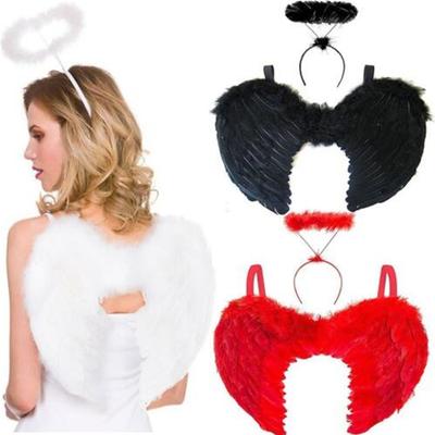 Federflügel und Heiligenschein Set Halloween Kostüm Damen Dunkles Engelskostüm