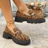 Women's Leopard Chunky Loafers with Chain Decor Slip On Platform Casual Shoes Woman 2025 Autumn Fashion Non Slip Flats Plus Size