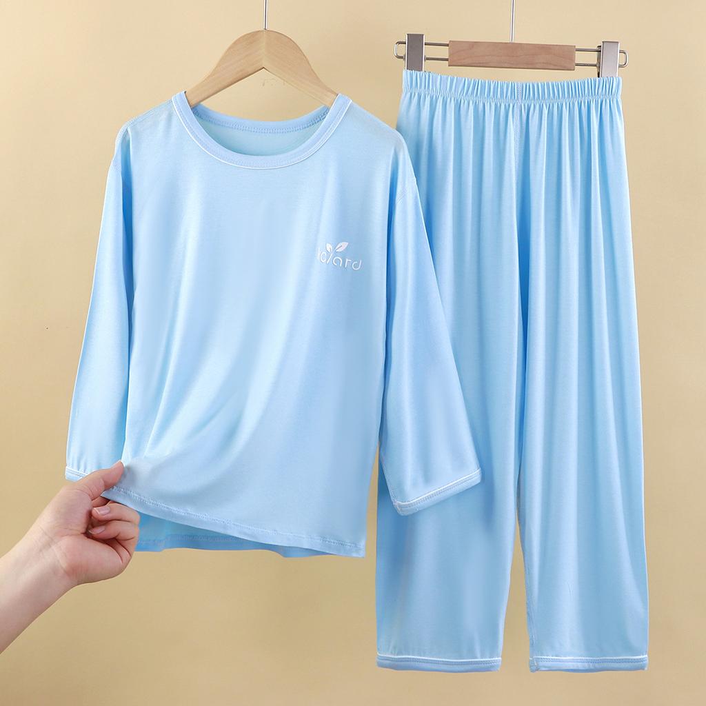 Children's Modal Suit Summer Thin Long-sleeved Air-conditioned Suit for Boys, Medium and Large Children's Home Clothes Pajamas Suit