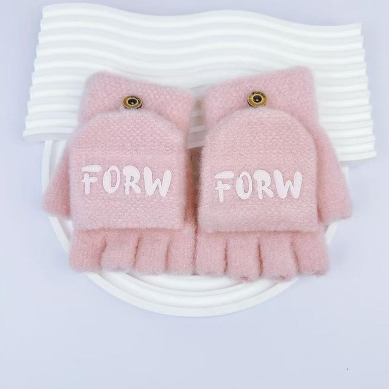 

Зимние женские перчатки студенческие откидные с половиной пальца милые корейские мультяшные теплые и плюшевые перчатки