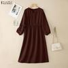 ZANZEA Women Casual V-Neck Solid Color Long Sleeve Loose Dress