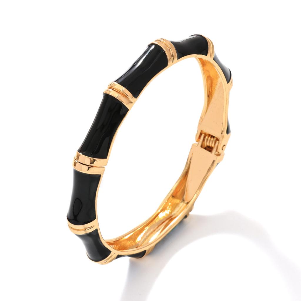Personality Fashion Enamel Glazing Black White Bamboo Joint Opening Bangles for Women Vacation Stackable Bracelet Jewelry Gifts