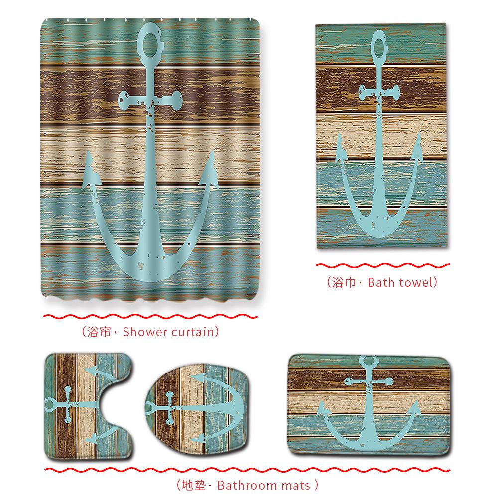 Beach Ocean Bathroom Shower Curtain Bath Towel Floor Mat Five-Piece Set Toilet Toilet Carpet Shower Foot Mat