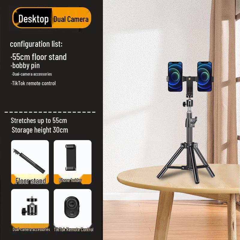 Dual-angle Mobile Phone Tripod with Fill Light for Live Streaming and Recording