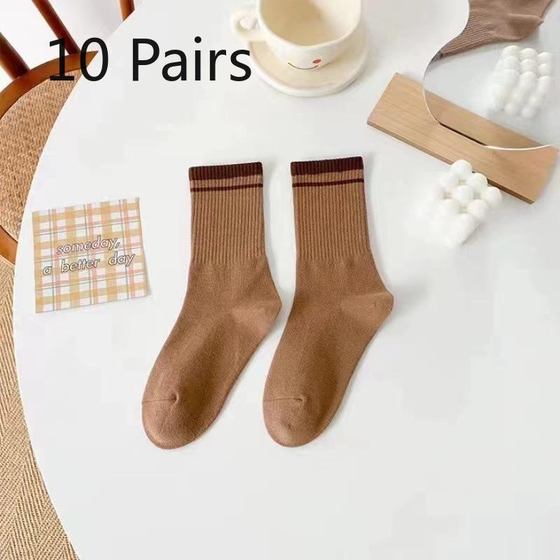 

10 пар женских осенних модных носков нового стиля для отдыха с махровым ворсом 10 Pairs кофейный