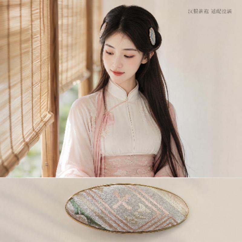 5Pcs Hair Clip Set, Zhuang Brocade Oval Hairpin, Ethnic Woven Oriental Hair Accessory, 5 Patterns