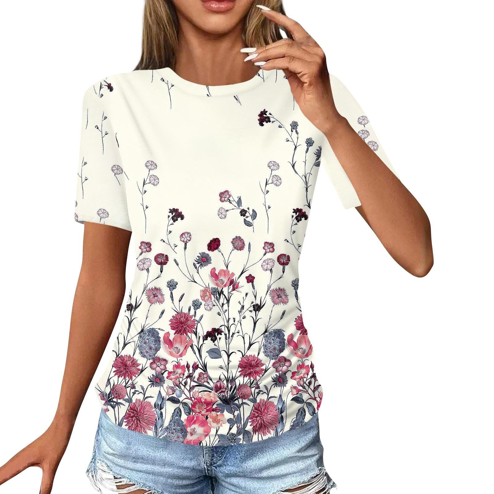 

Женские футболки, модные повседневные топы с круглым вырезом и коротким рукавом, туника с принтом XXL