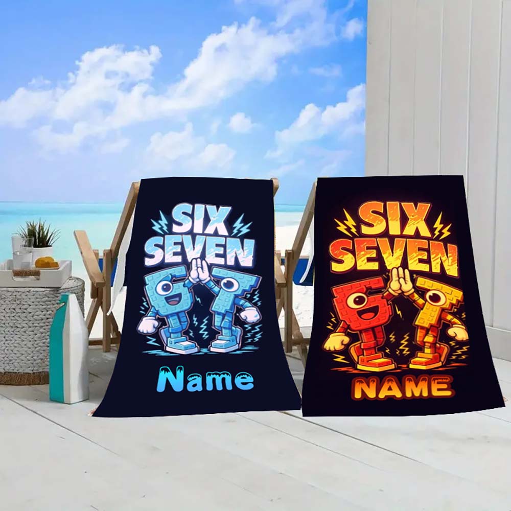 1 Stück Individuelles Personalisierbares Handtuch mit der Zahl Sechs Sieben, Cooles Cartoon-Gamer-Thema, Schnelltrocknendes Handtuch für den Sommerstrandurlaub