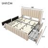 Upholstered Bed - 180x200 Cm - Beige Linen Fabric - 4 Drawers - Built-in USB Port