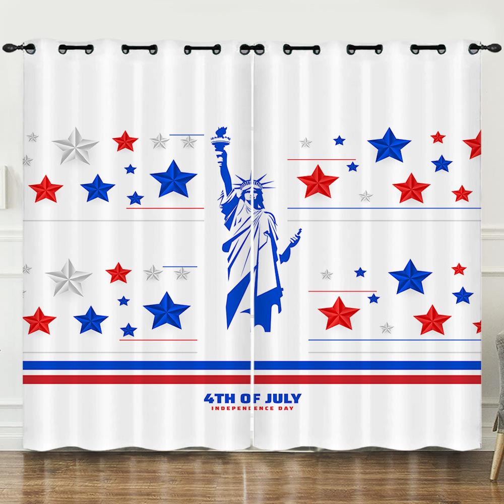 Curtains Independence Day Holiday 3D Digital Printing Blackout Curtain Punching