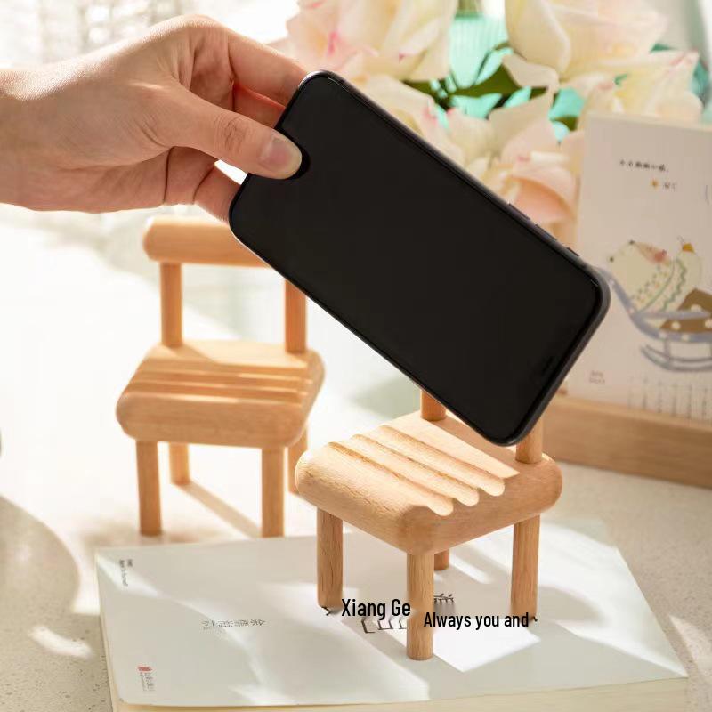 Solid Wood Phone Holder: Cute Mini Chair or Stool Design for Tablets and Phones