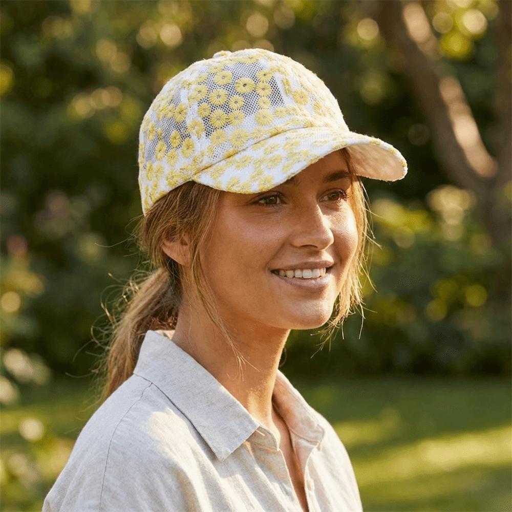 Embroidered Flower Baseball Cap Breathable Mesh Peaked Hat Fashion Visors Cap Girls