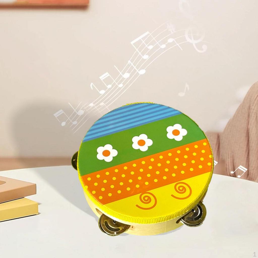 Wood Handheld Tambourines Double Rows Tambourine Drum Bell for Game Toys