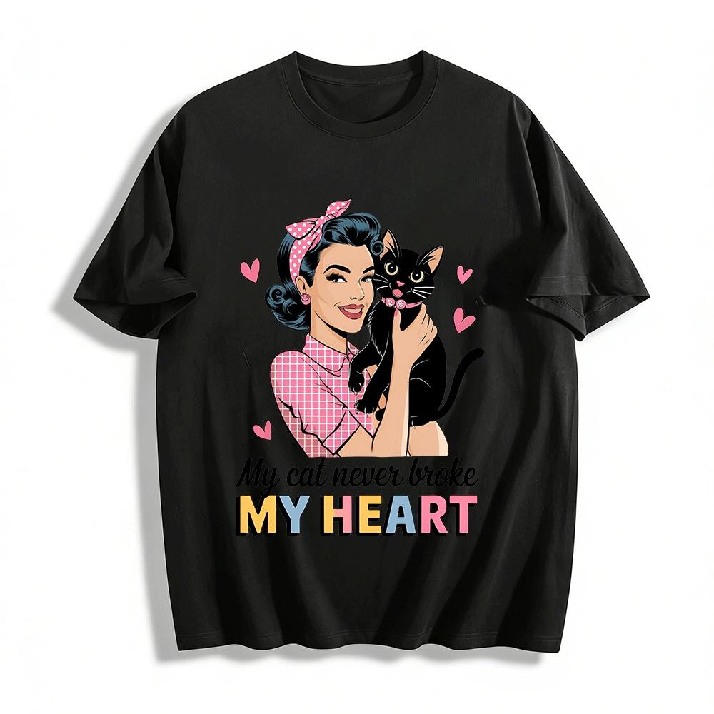 My Cat Never Broke My Heart Retro Cat Lover Graphic Tee Pure cotton T-shirt XXS