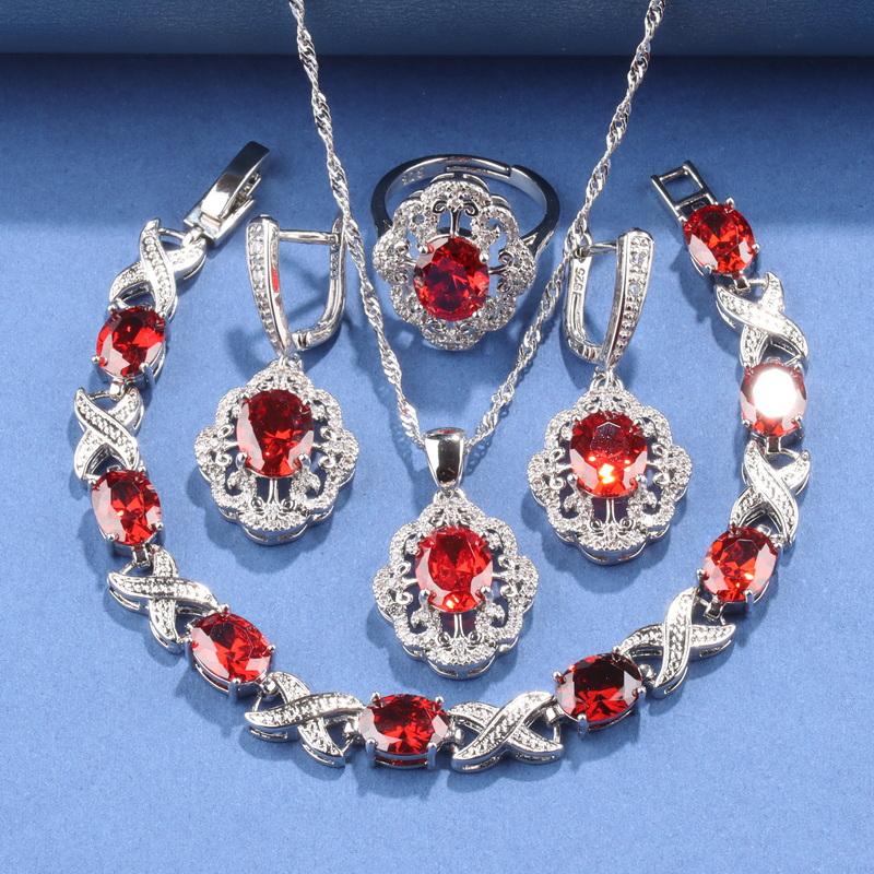 Feiner Schmuck    Originales Hochzeitsaccessoire Top Zirkon Damen Halskette Ohrringe Armband Ring Elegante Damen Sets